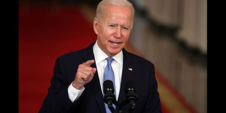 拜登在發言。（GettyImages）-1337497941