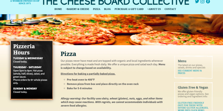 Cheese Board Pizza網站。