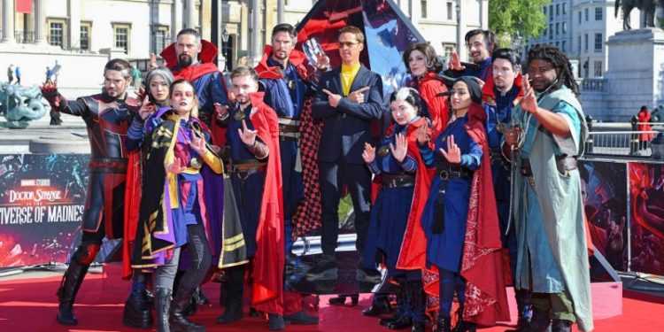 2022年4月，《奇異博士2：瘋狂多元宇宙》在英國倫敦的宣傳活動現場。（Getty Images）