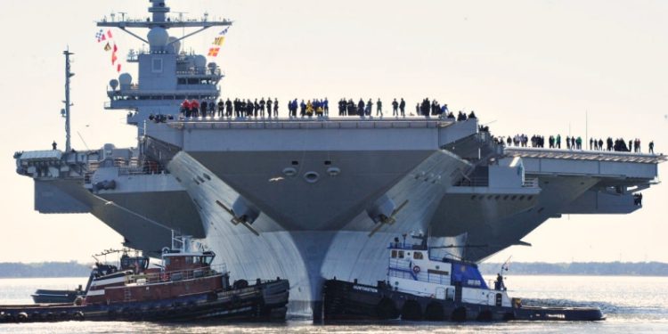 美國海軍形容為「最狠、最強大」的航母「福特號」（USS Gerald Ford）。（Getty Images）