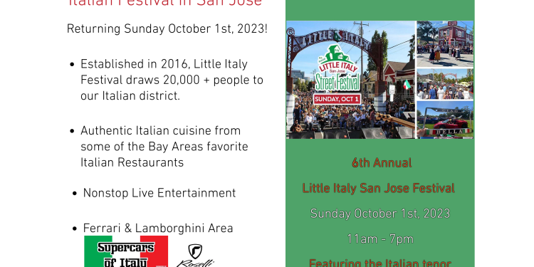 本周日在聖荷西的“小意大利區”，將舉辦第6屆年度“小意大利節”。