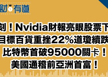 苛刻！Nvidia財報亮眼股票下滑/目標百貨重挫22%道瓊續跌/比特幣首破95000關卡！/美國通稽前亞洲首富！