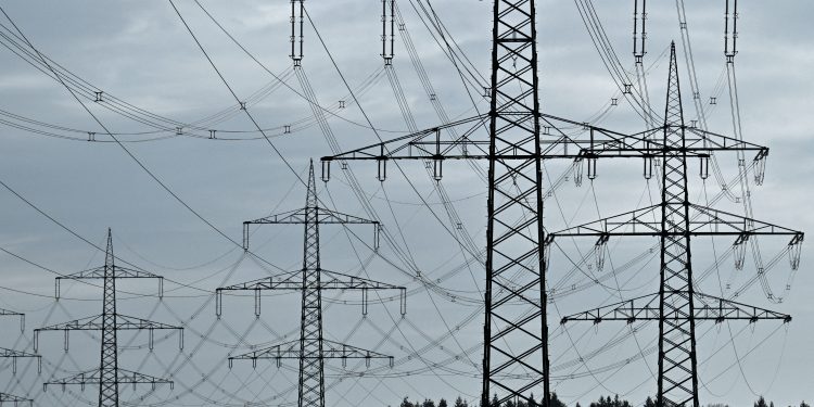 FILE PHOTO: High-voltage power lines and electricity pylons are pictured close to the motorway A24 near Luettow-Valluhn, Germany, January 31, 2025. REUTERS/Annegret Hilse/File Photo