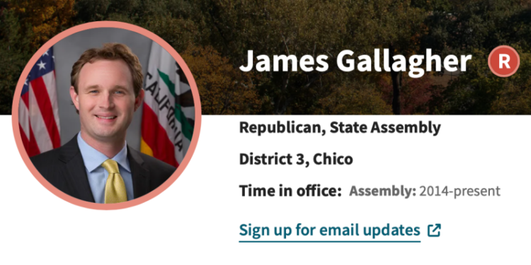 加州共和黨當選議員James Gallagher。（網絡截圖）