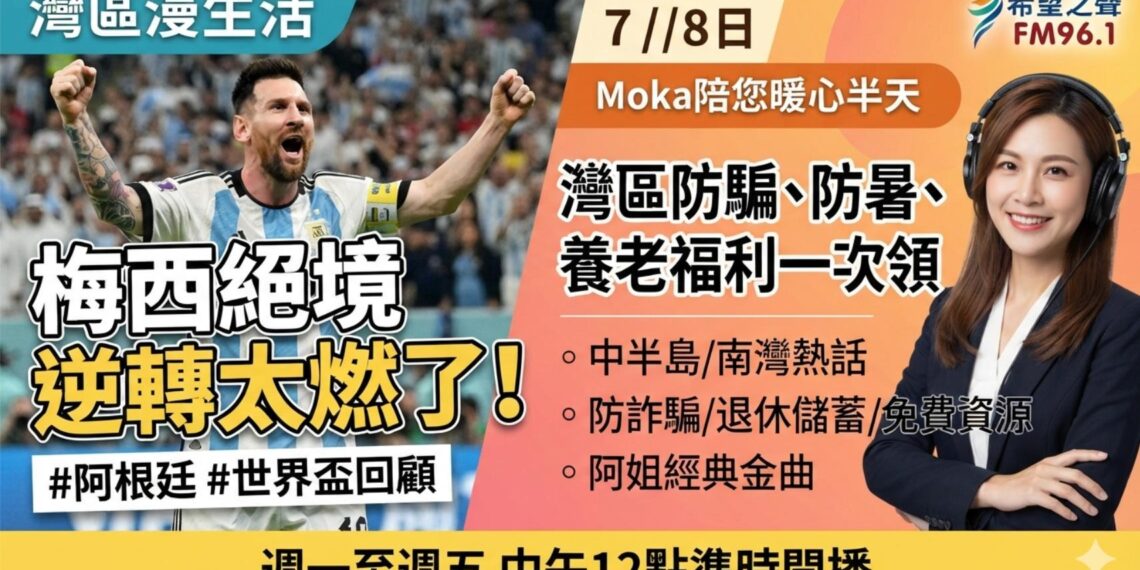 《灣區漫生活》7/8：梅西絕境逆轉太燃了！灣區防騙、防暑、養老福利一次領，還有阿姐經典金曲陪您暖心半天